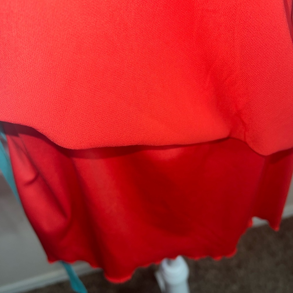 Enfocus Petite Dress in Orange and Aqua Blue with Sexy Opening in the Sleeve - Picture 4 of 6